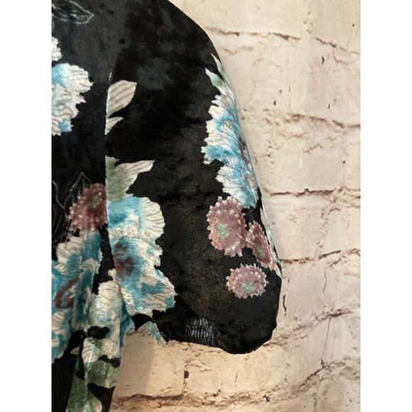 Monteau Dress Womens Large Turquoise Black Velvet Floral Faux Wrap Tie Stretch - Picture 8 of 14